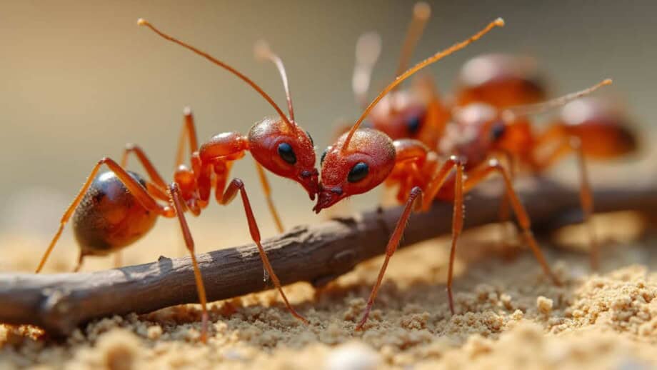 Close-up of ants trailing across a surface near a St. George home